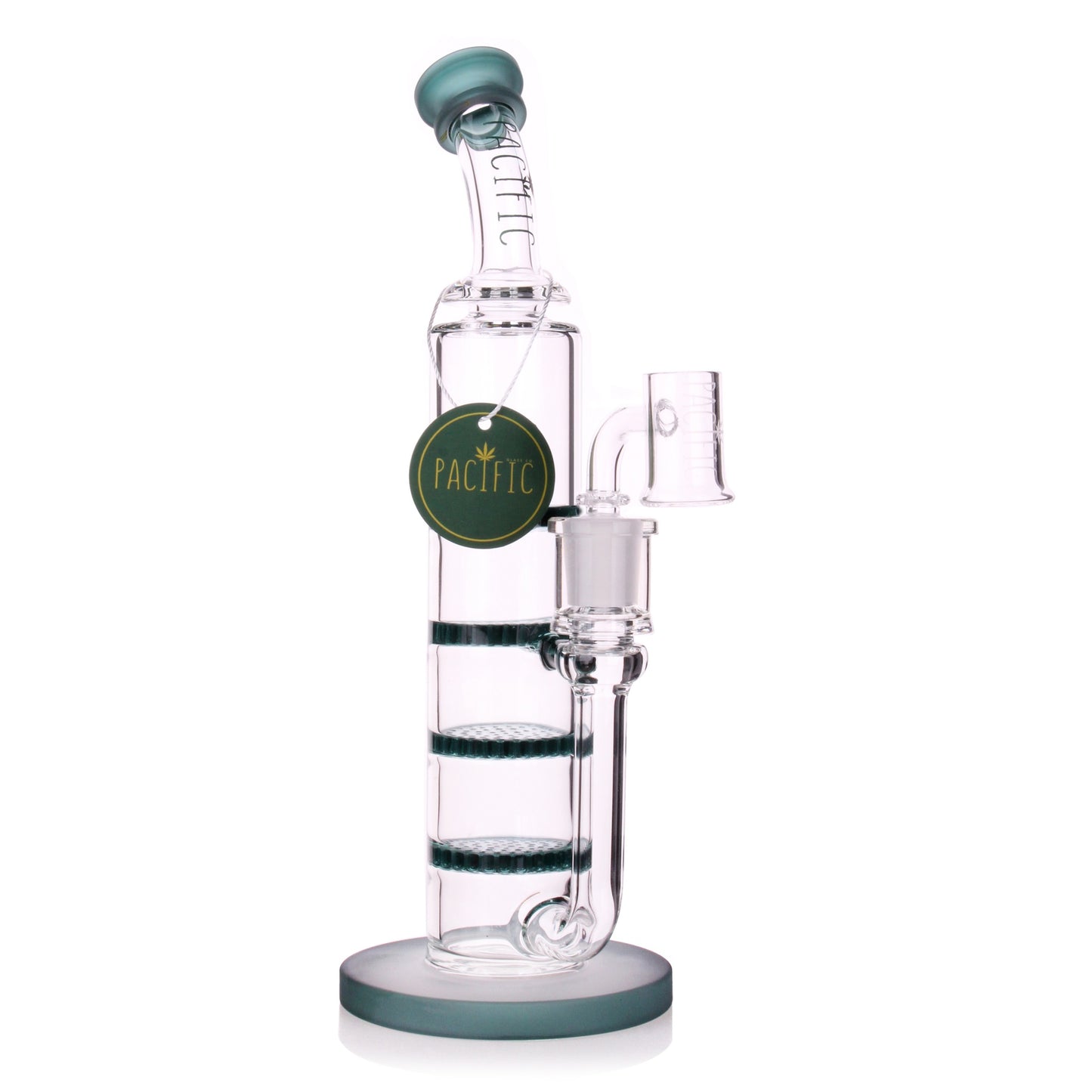 VaporTech Wholesale Pacific Waterpipes - 12" Catalufa Bent Neck & Flat Base w/ 4 Honeycomb Perc All
