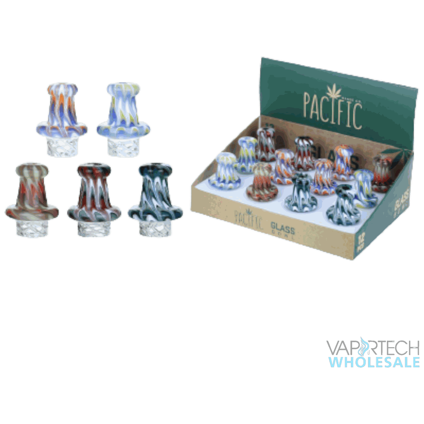 VaporTech Wholesale Pacific Carb Cap - Multi-Color Art w/ Vortex AirFlow (12pcs/Display) {WPH-4040} Pacific