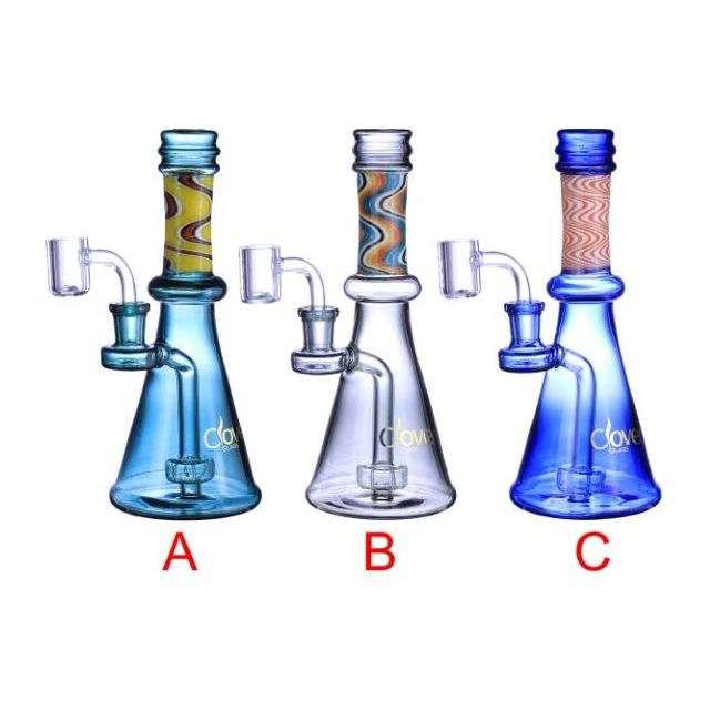 VaporTech Wholesale Clover Waterpipes - 8" Transparent Triangle Flat Base with Various Color Straight Pipe Design and UFO Perc Waterpipes