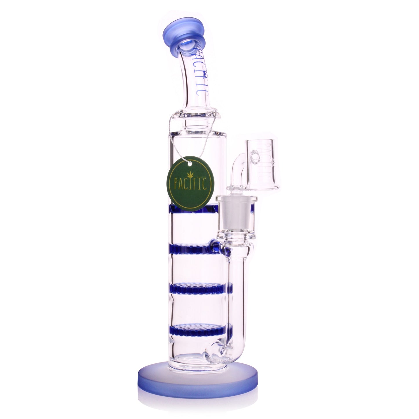 VaporTech Wholesale Pacific Waterpipes - 12" Catalufa Bent Neck & Flat Base w/ 4 Honeycomb Perc All
