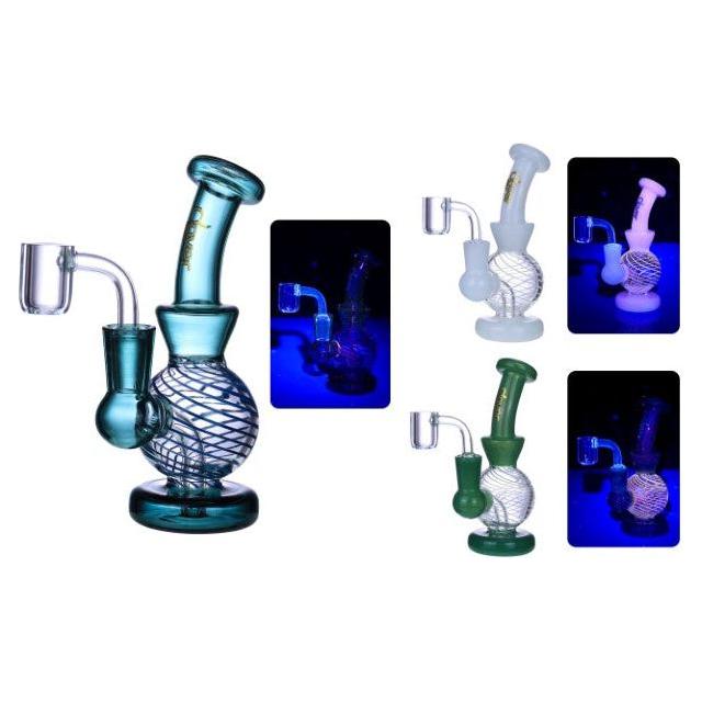 VaporTech Wholesale Clover Waterpipes - 5" Glow In The Dark Flat Base Bent Neck Cylinder Ball Perc Pipes & Pieces