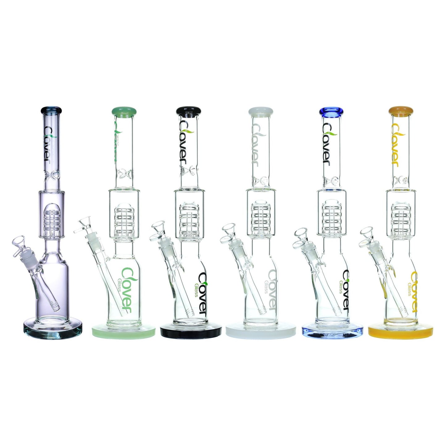 VaporTech Wholesale Clover-WaterPipe 17" Flatbase Straightneck icecatcher with mid chamber Bullet perc & down stem perc Waterpipes