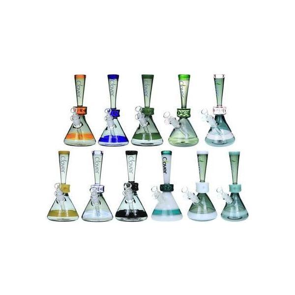 VaporTech Wholesale Clover Waterpipe - 10" Assorted Colored Straight Neck Becker Bottom with Matching Mouthpiece & Line Stripped on Glass Waterpipes