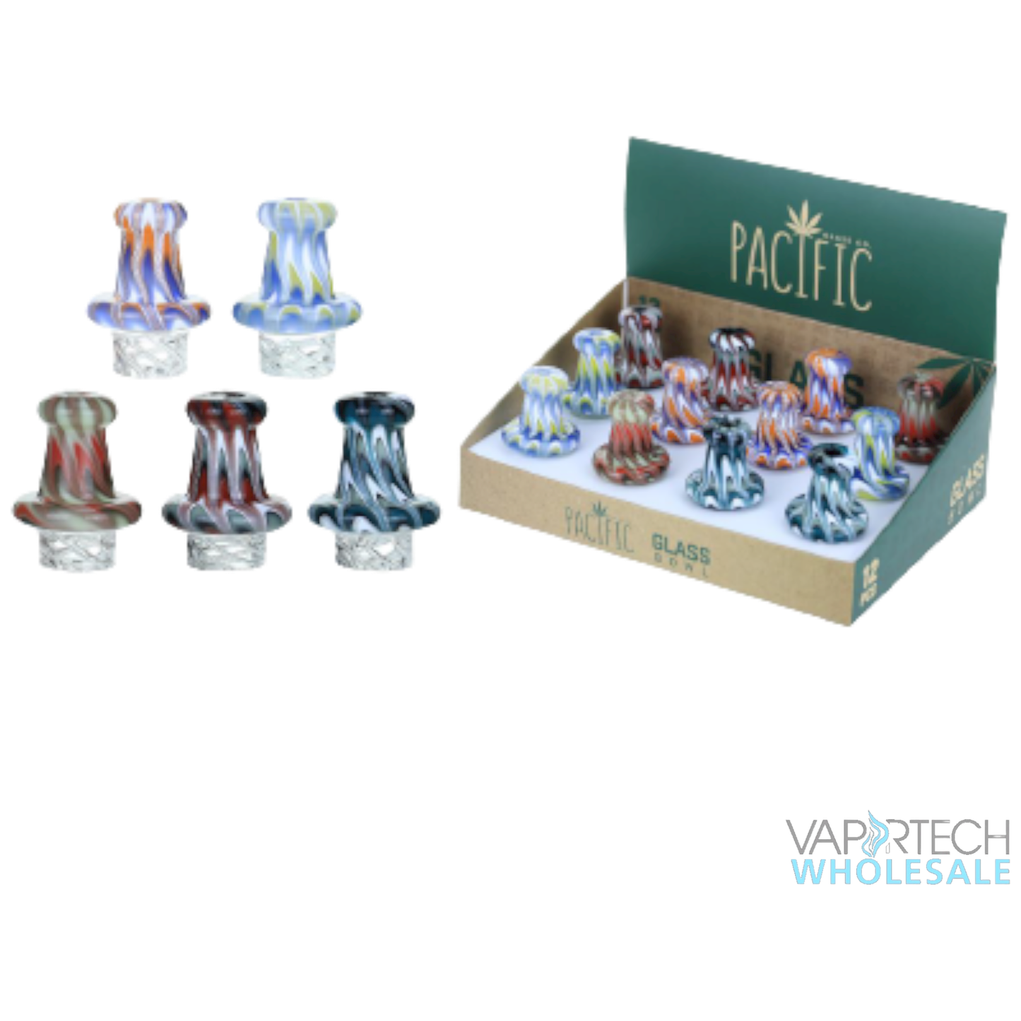 VaporTech Wholesale Pacific Carb Cap - Multi-Color Art w/ Vortex AirFlow (12pcs/Display) {WPH-4040} Pacific
