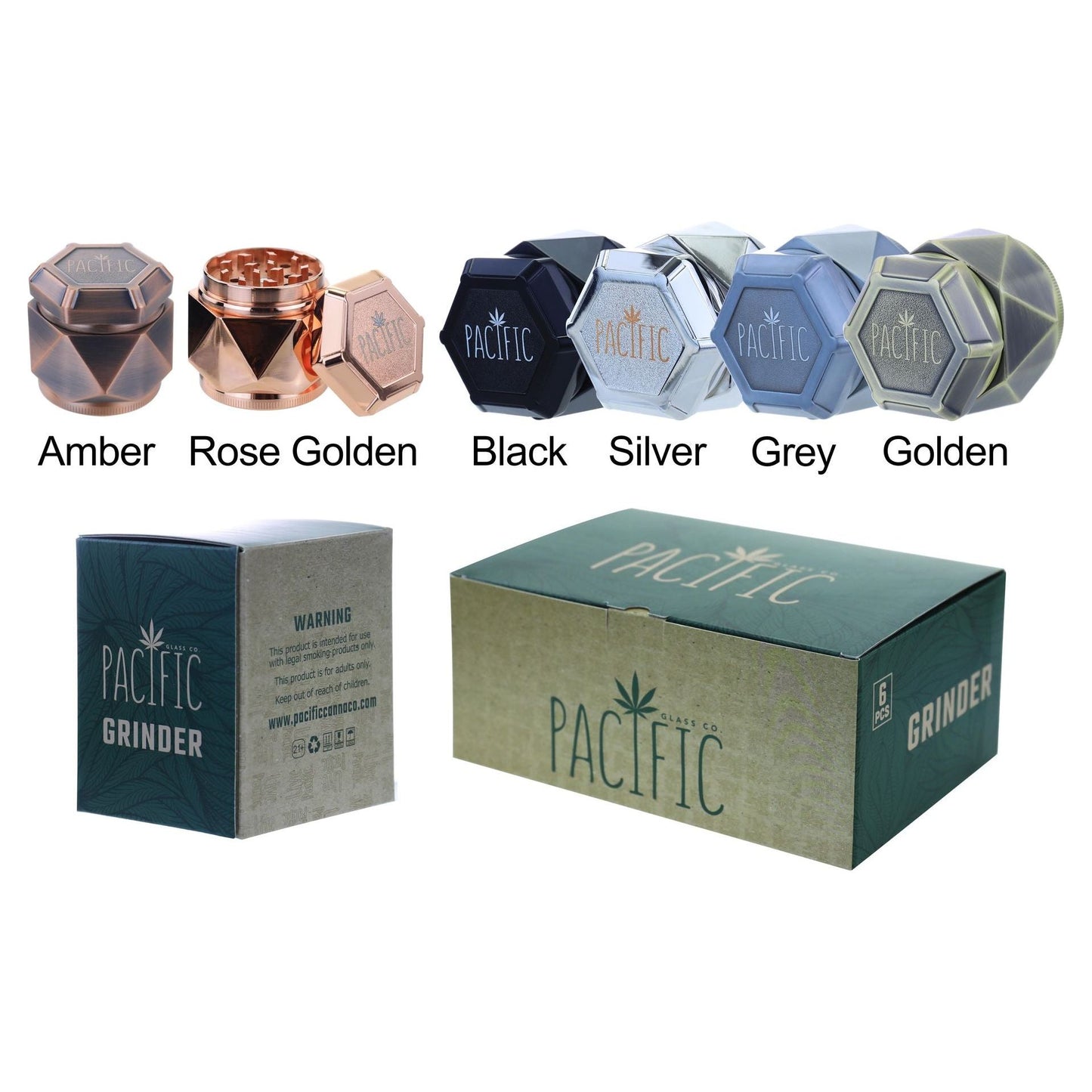 VaporTech Wholesale GX-2244 Clover Zinc Alloy 4-part Metallic Grinders (6pk) Grinders