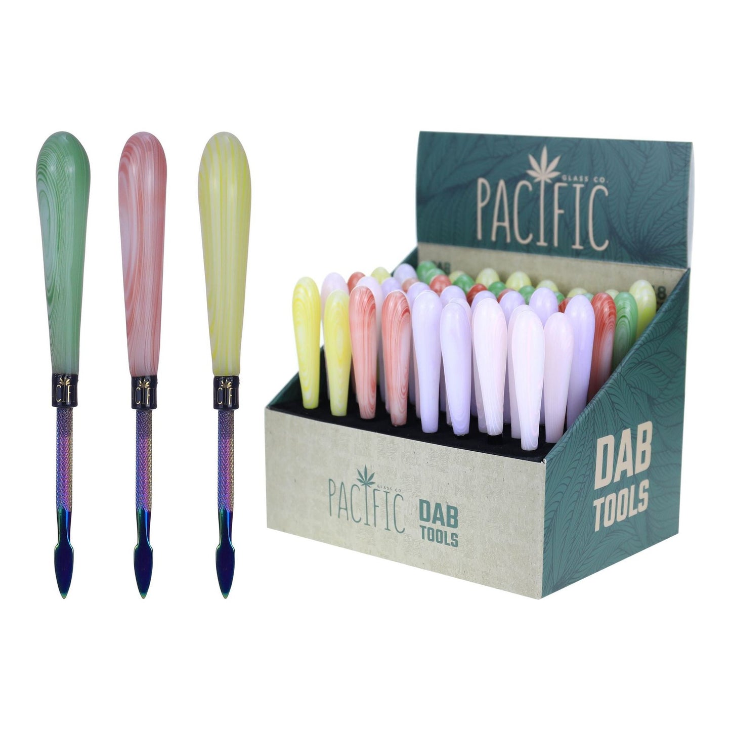 VaporTech Wholesale Pacific | Mixed Color Wood Textured Glass Baseball Bat Dab Tool - 48pc/Display (TS-08) Pacific
