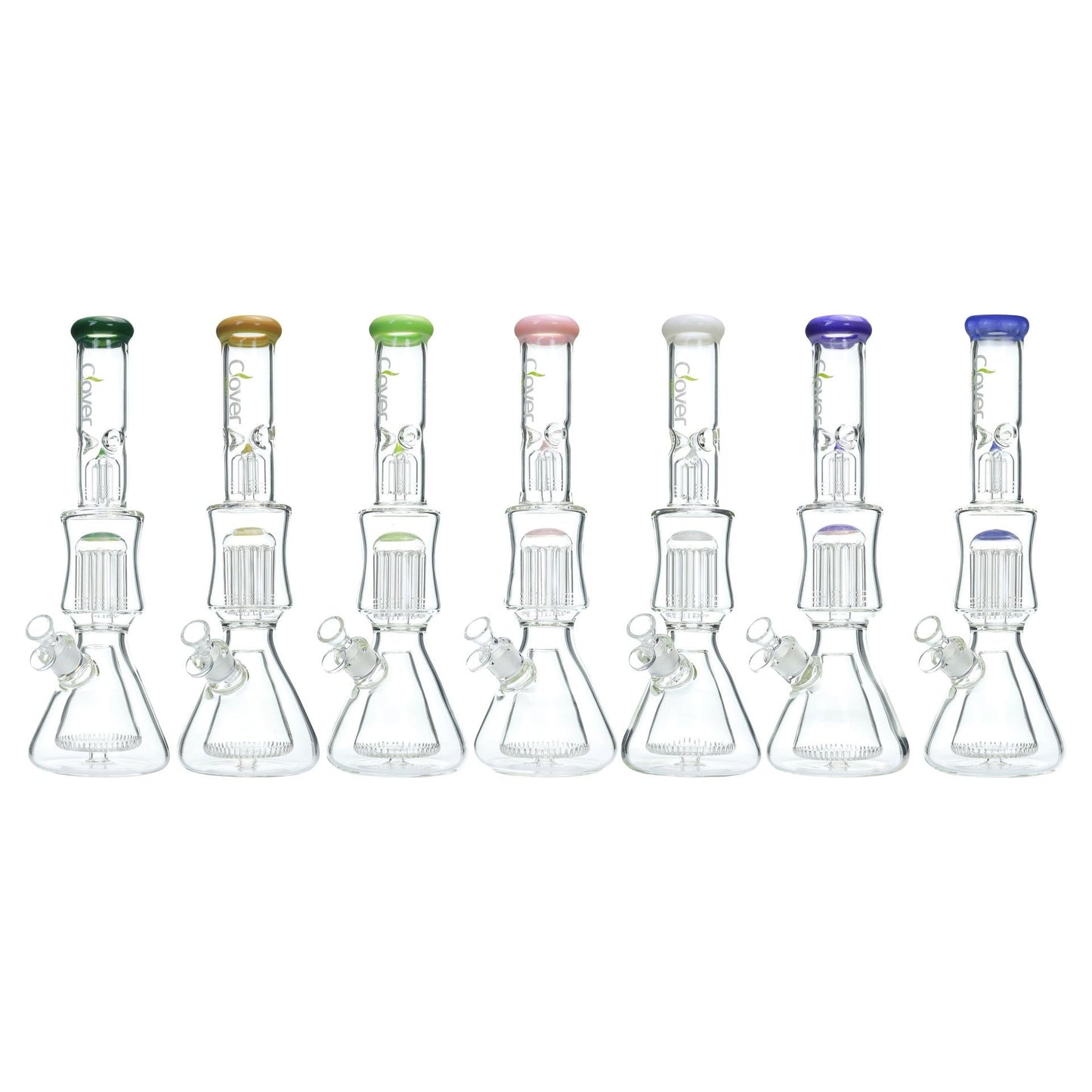 VaporTech Wholesale Clover Waterpipes - 12" Ice Catcher Straight Neck Beaker Bottom with Triangle & Jellyfish Perc Pipes & Pieces