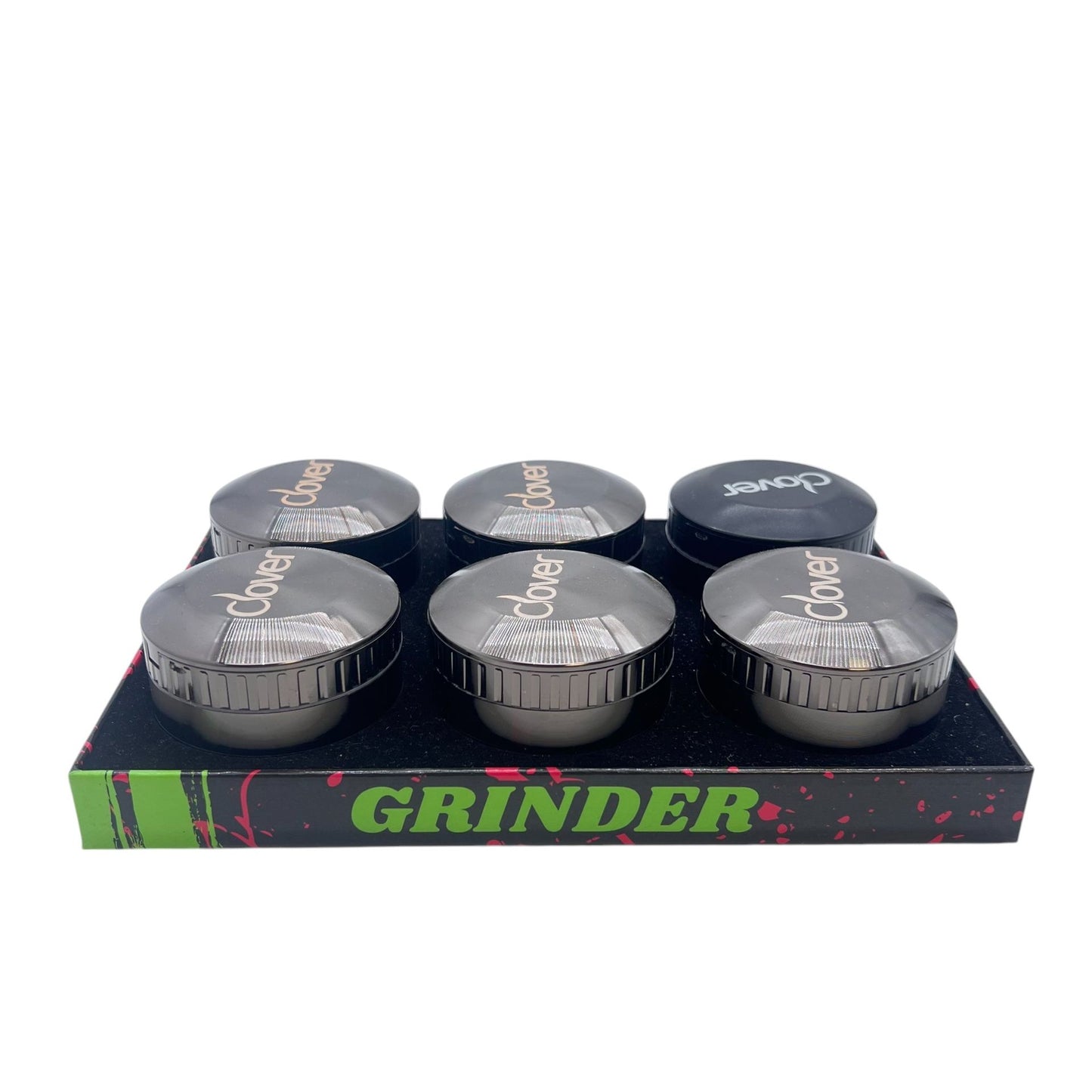 VaporTech Wholesale Clover - GX-2325 63*50mm 4 Part Gunmetal Shear Grinder (6pcs/display) Grinders