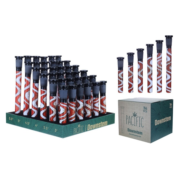 VaporTech Wholesale Pacific | Downstems 6/ea Length Red/White Swirl (36pc/Display) - DS-07 Pacific