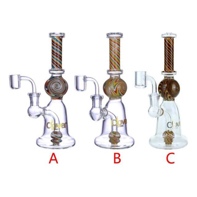 VaporTech Wholesale Clover | 8" WaterPipe RIG Swirled Straightneck with Swirled Middle Ball Bellbottom Perc Waterpipes