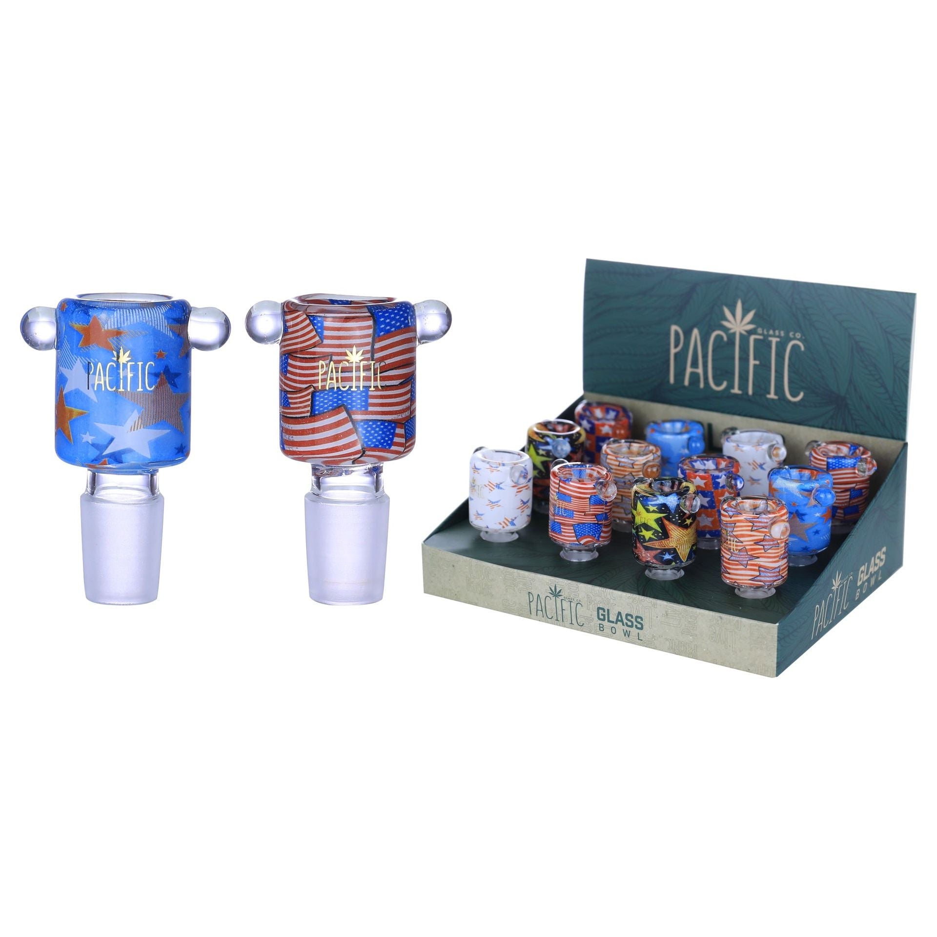 VaporTech Wholesale Pacific [Bowls] - Pacific gold Logo Assorted Color American flag Design & Style [WPH-679](12pcs/display)-14MM Pacific
