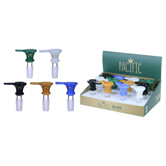 VaporTech Wholesale Pacific Bowl | Variety Colored Ribbed Bowl w/ Long Grip Handle (12pcs/Display) Pacific