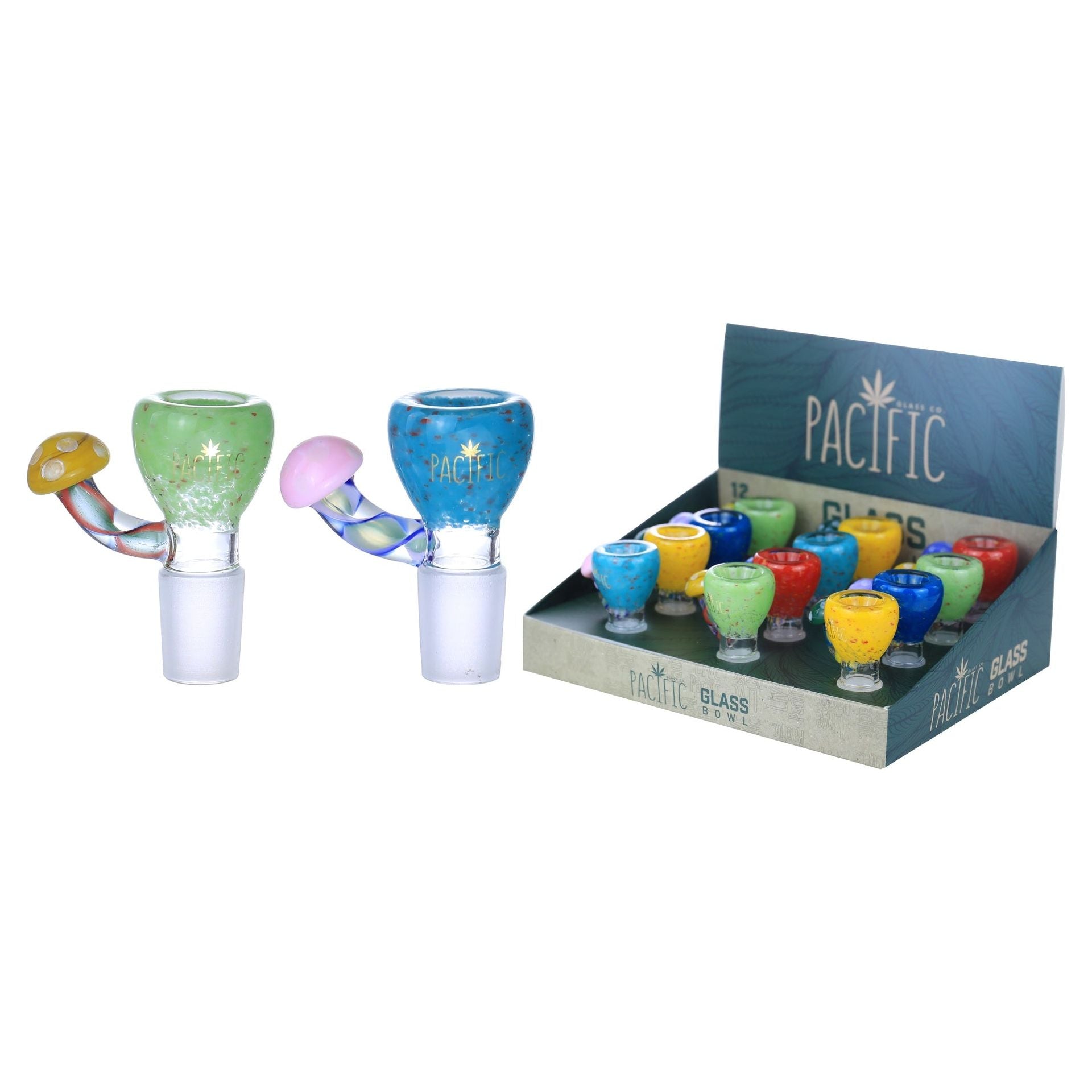 VaporTech Wholesale Pacific [Bowls] - Various color bowls with Angled Mushroom designed Handels [WPH-723](12pcs/display)-14MM Pacific
