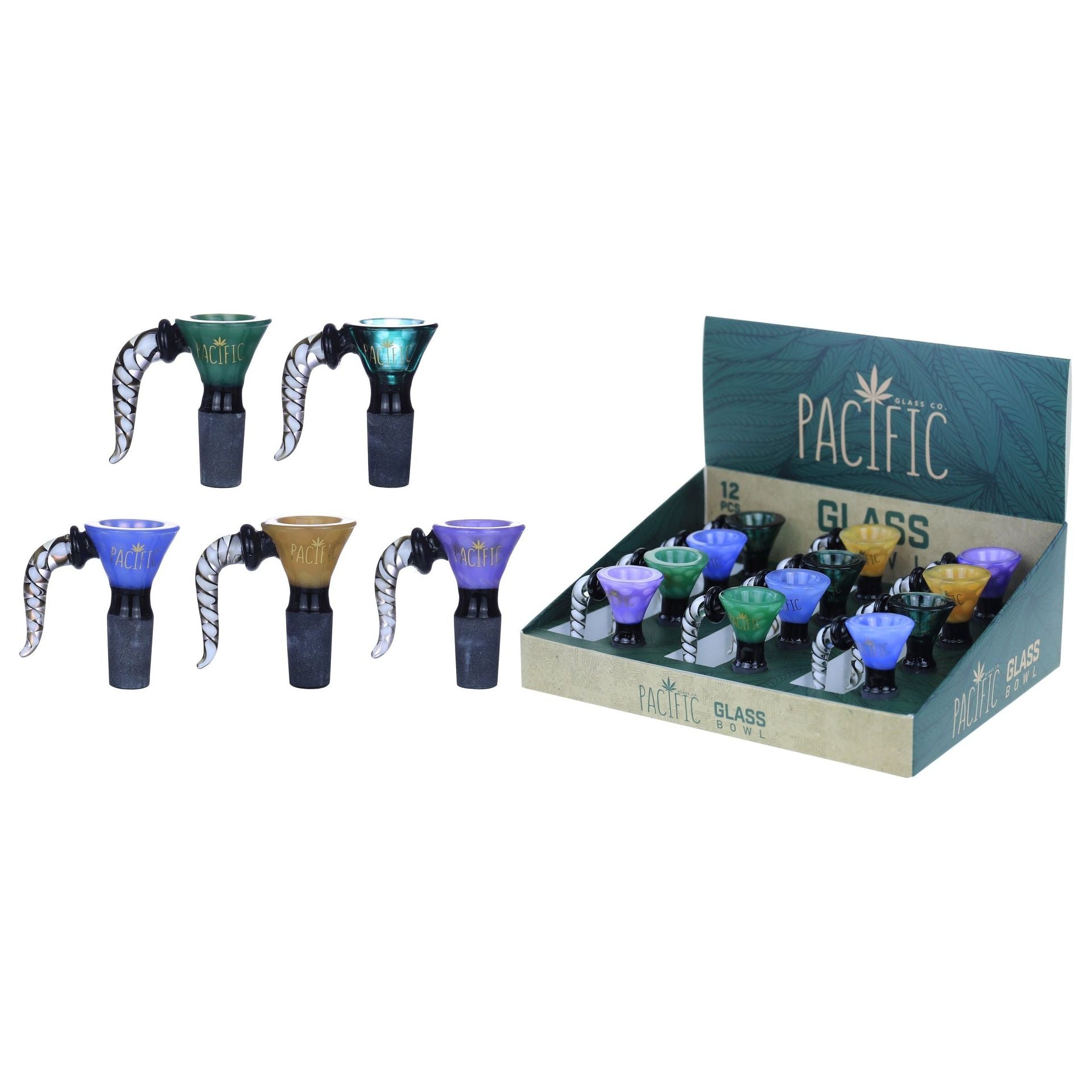 VaporTech Wholesale Pacific Bowl - Variety Colored Funnel w/ Marble Glass Horne Handle Pacific