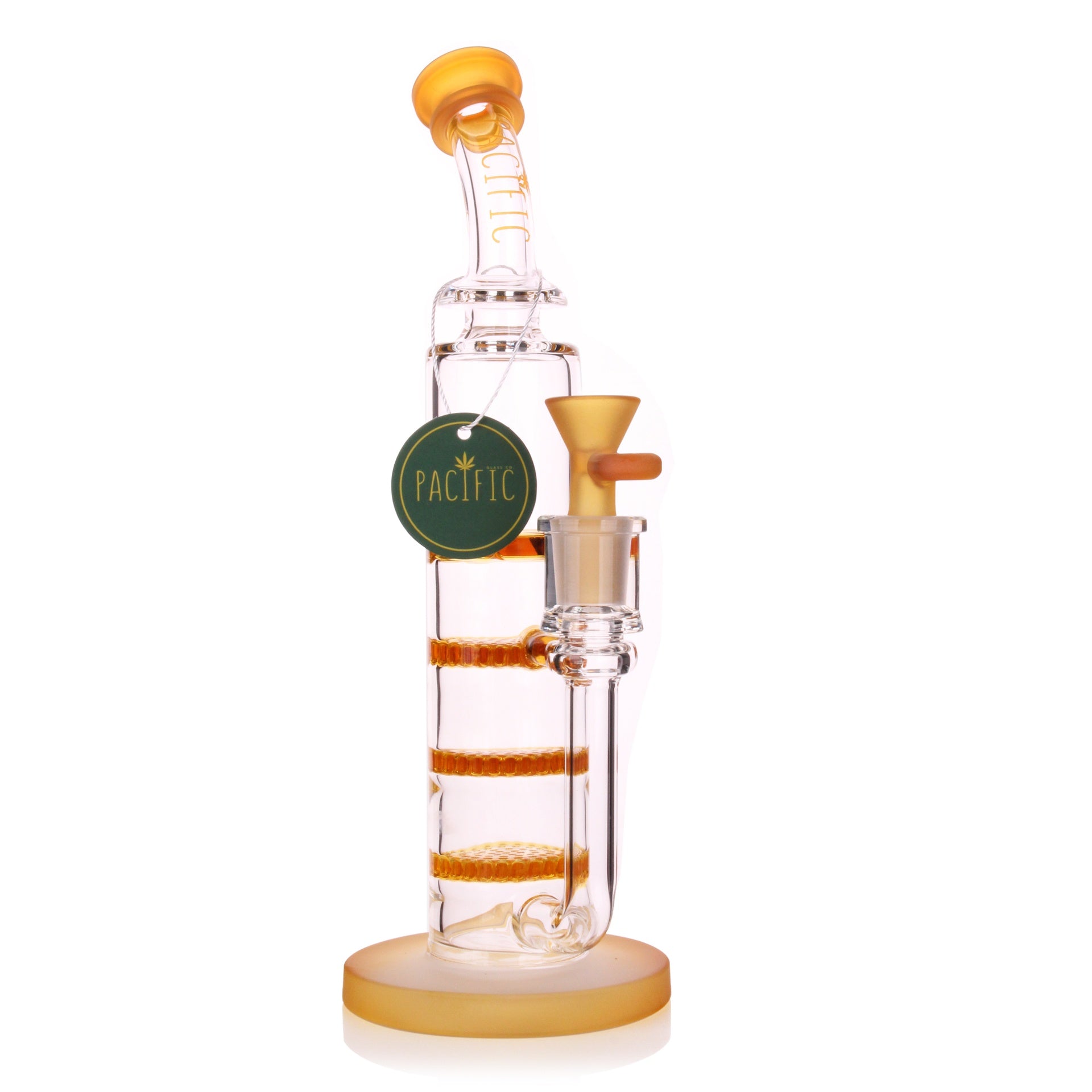 VaporTech Wholesale Pacific Waterpipes - 12" Catalufa Bent Neck & Flat Base w/ 4 Honeycomb Perc All