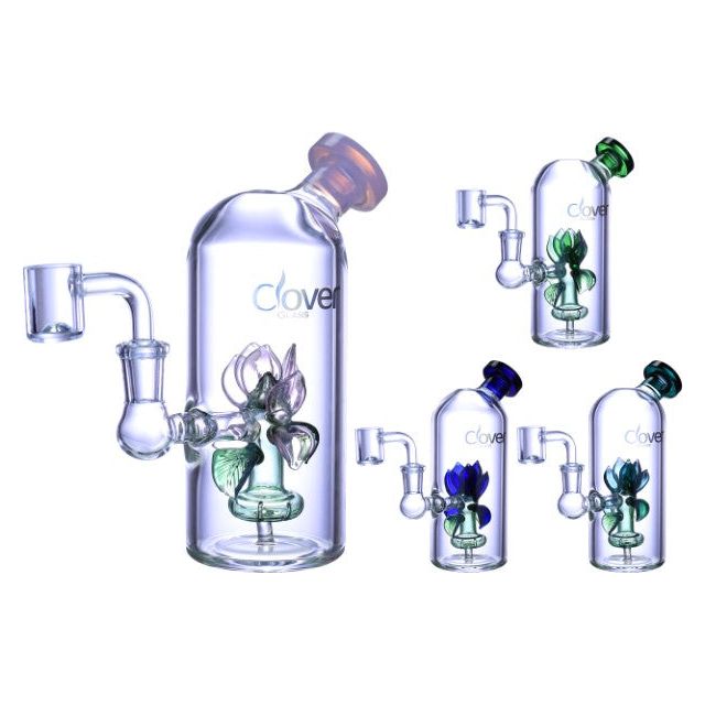 VaporTech Wholesale Clover [Waterpipes] - 6" Dome Flat Base w/ Various Color Flower Perc & Side Mouthpiece Pipes & Pieces