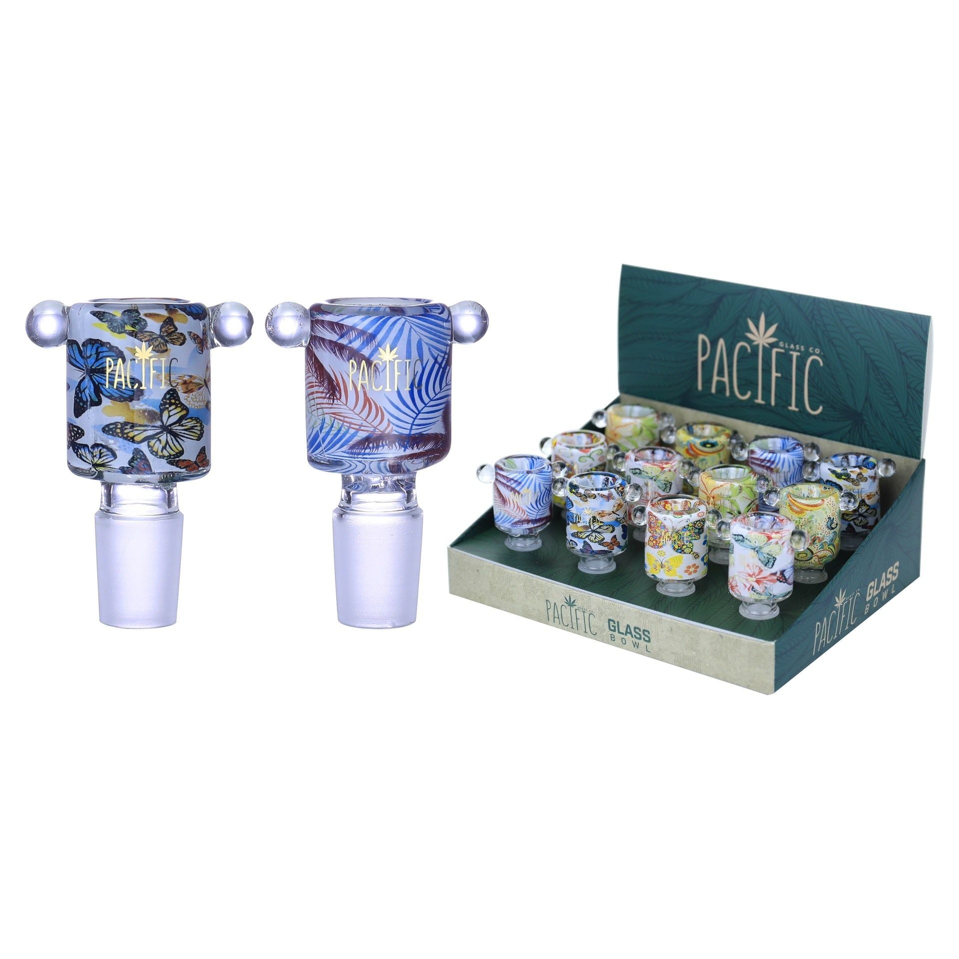 VaporTech Wholesale Pacific [Bowls] - Pacific gold Logo Assorted Butterfly/nature Printed design [WPH-680](12pcs/display)-14MM Pacific