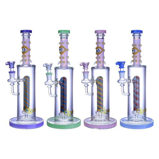 VaporTech Wholesale Clover [Waterpipes] - 11" Creepy Eye Straight Neck Flat Base w/ Straight Swirled Perc Pipes & Pieces