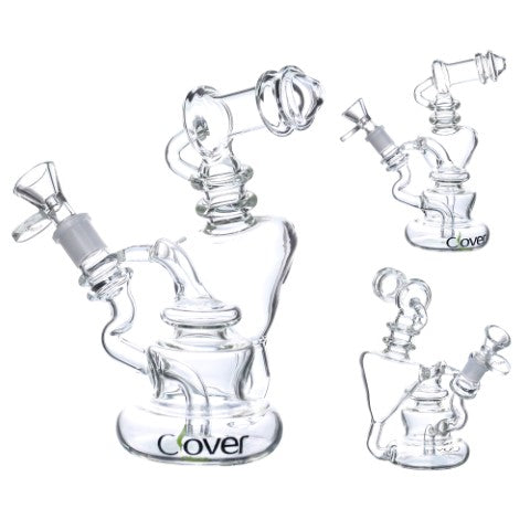 VaporTech Wholesale Clover [Waterpipes] - 6" Clear Mini glass waterpipe with Side mouthpiece And Angled perc [WPE-432] Waterpipes
