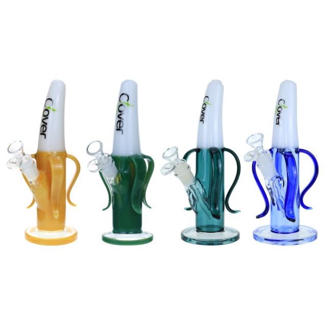 VaporTech Wholesale Clover Waterpipe - 9.5" Banana Peel Transparent Flat Base Glass Pipes [WPD-230] Waterpipes
