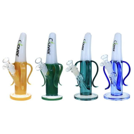VaporTech Wholesale Clover Waterpipe - 9.5" Banana Peel Transparent Flat Base Glass Pipes [WPD-230] Waterpipes