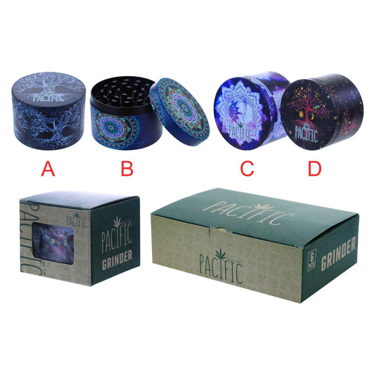 VaporTech Wholesale Pacific - GX-2291 63*45mm Various Trippy Tapestry Themed Grinders (6pcs/display) Grinders