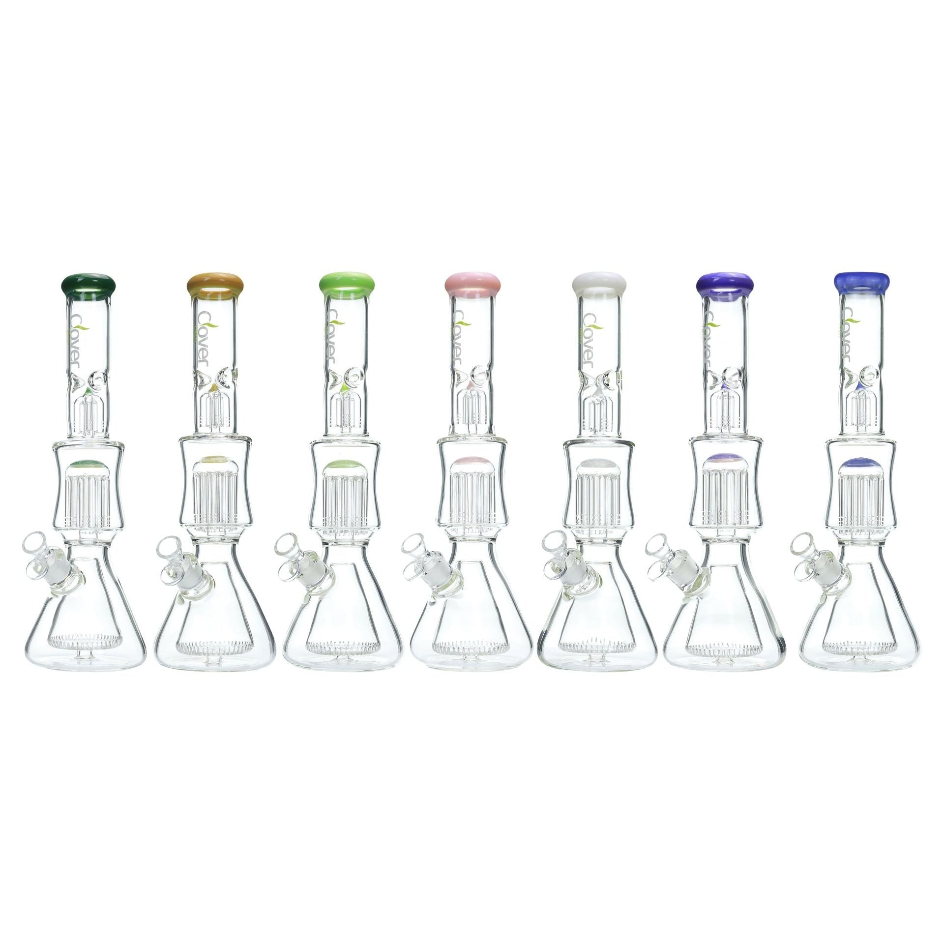 VaporTech Wholesale Clover Waterpipes - 12" Ice Catcher Straight Neck Beaker Bottom with Triangle & Jellyfish Perc Pipes & Pieces