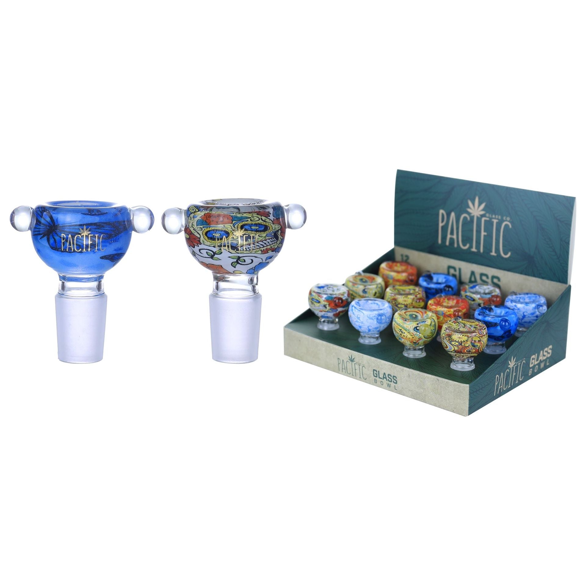 VaporTech Wholesale Pacific [Bowls] - Assorted Watercolor Designed Bowsl with 2 Side Beads [WPH-778](12pcs/display)-14MM Pacific