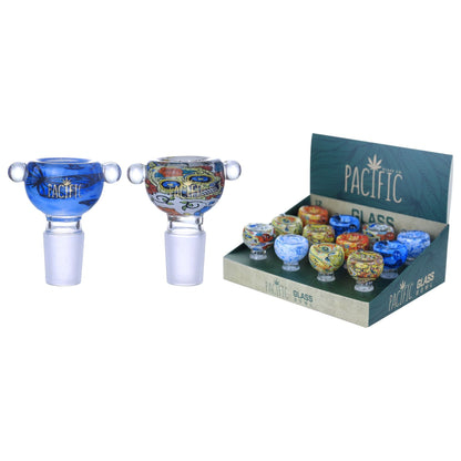 VaporTech Wholesale Pacific [Bowls] - Assorted Watercolor Designed Bowsl with 2 Side Beads [WPH-778](12pcs/display)-14MM Pacific