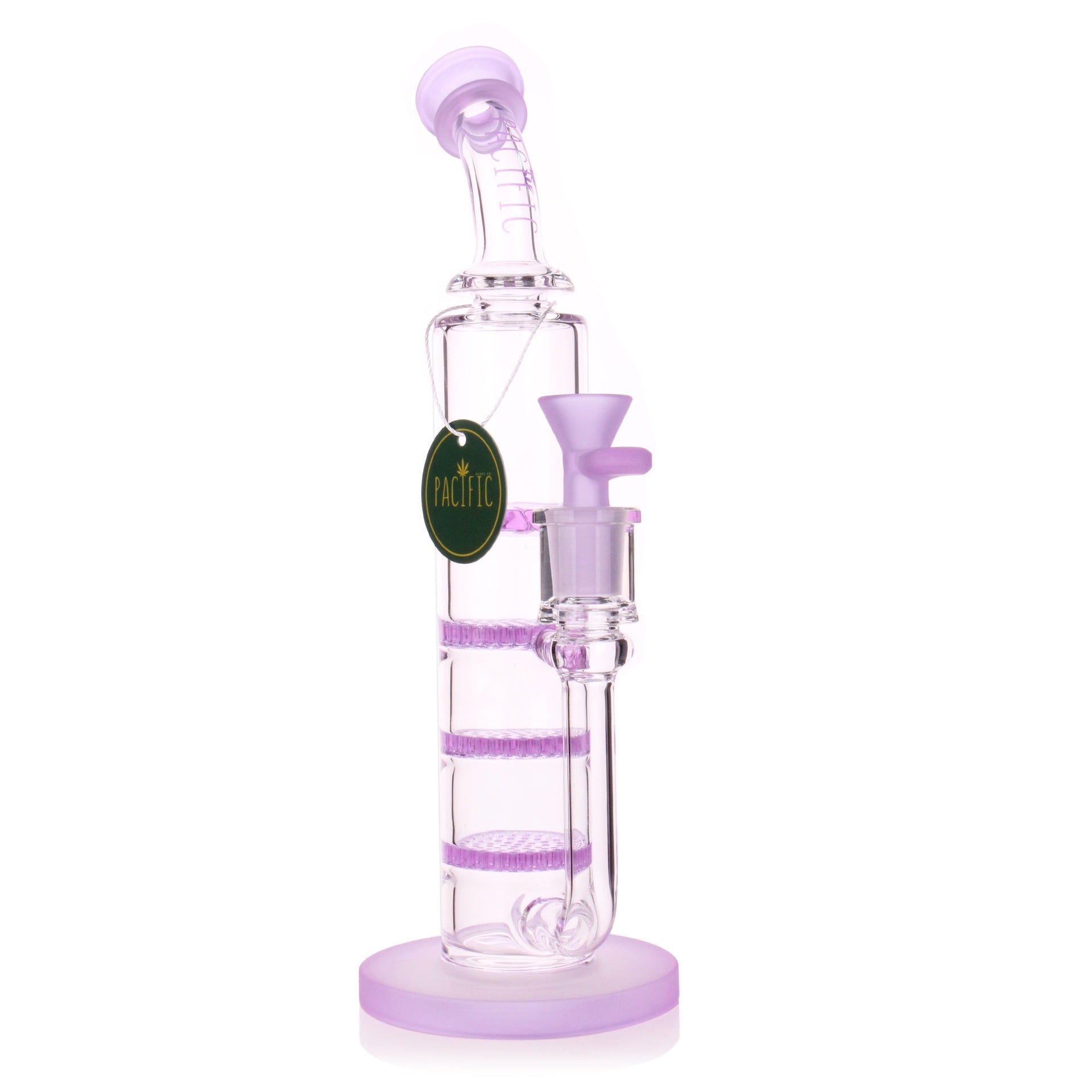 VaporTech Wholesale Pacific Waterpipes - 12" Catalufa Bent Neck & Flat Base w/ 4 Honeycomb Perc All