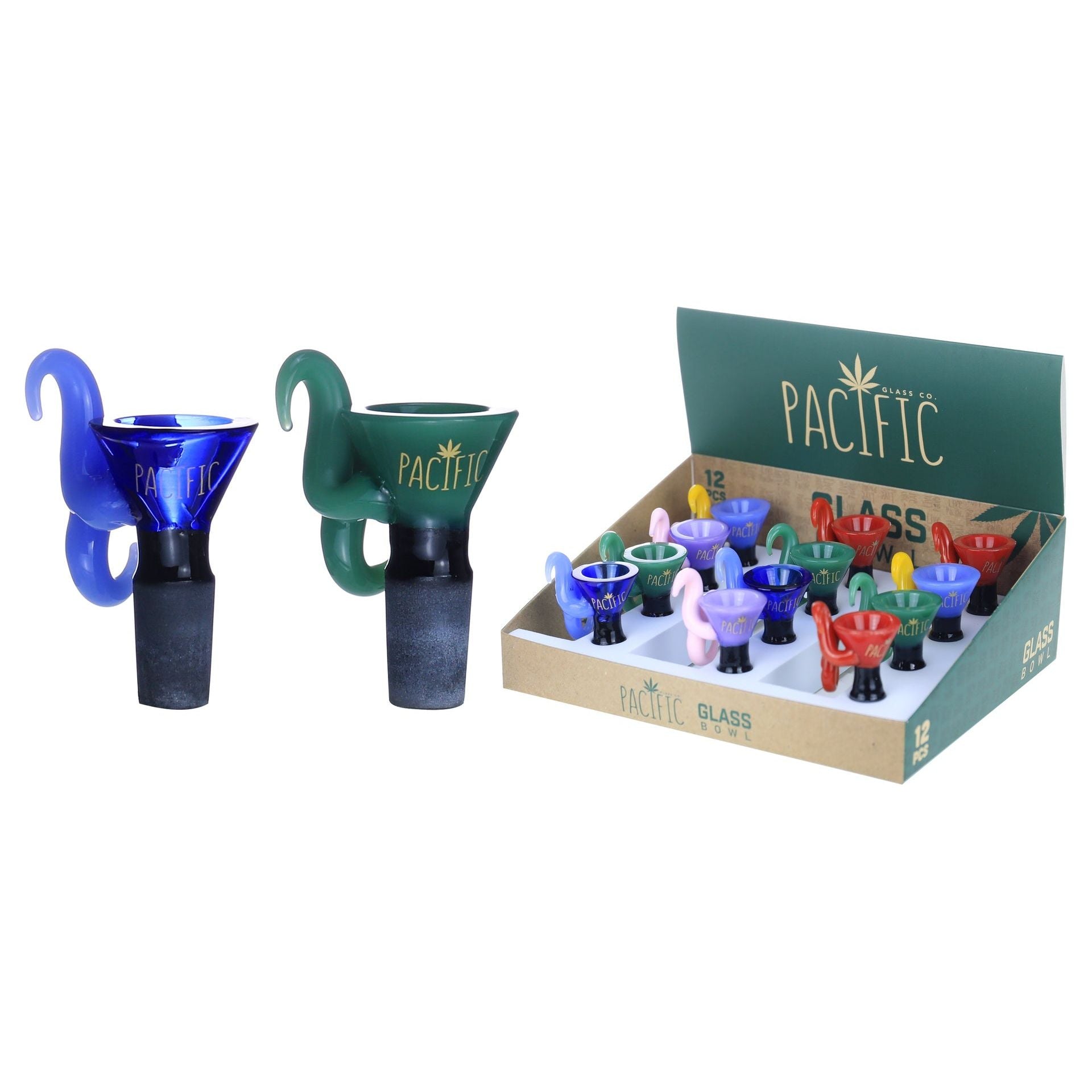 VaporTech Wholesale Pacific | Bowls w/ Finger Grip Various Colors (12pc/Display) - WPH-648 - 14MM Pacific
