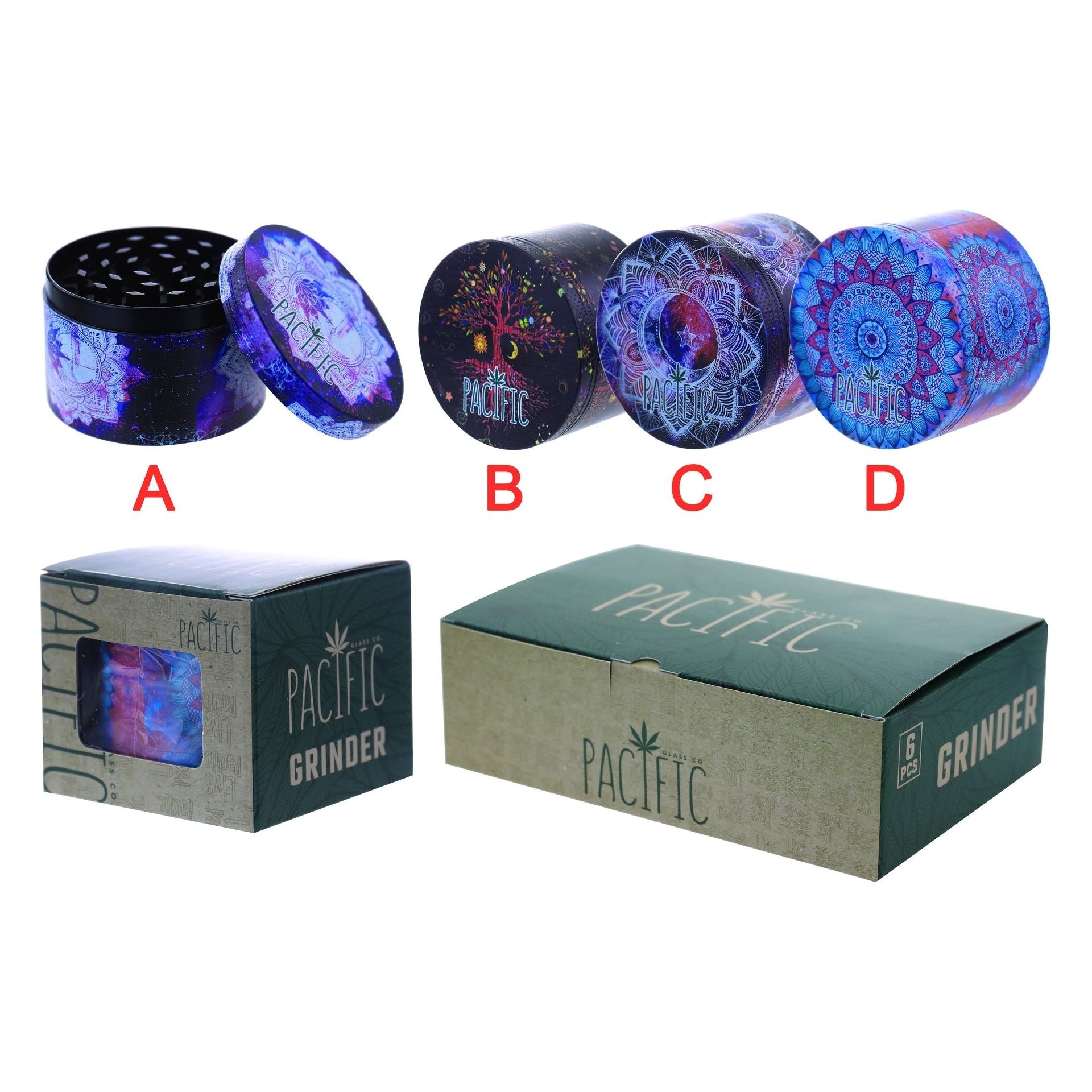 VaporTech Wholesale Clover [Grinders] - GX-2293 4 Part 63mm Artisty Tapestry Designed (6pcs/pack) Grinders