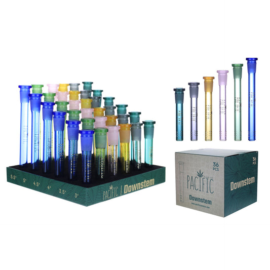 VaporTech Wholesale Pacific | Downstems 6/ea length Transparent Various Colors (36pc/Display) - DS-02 Pacific