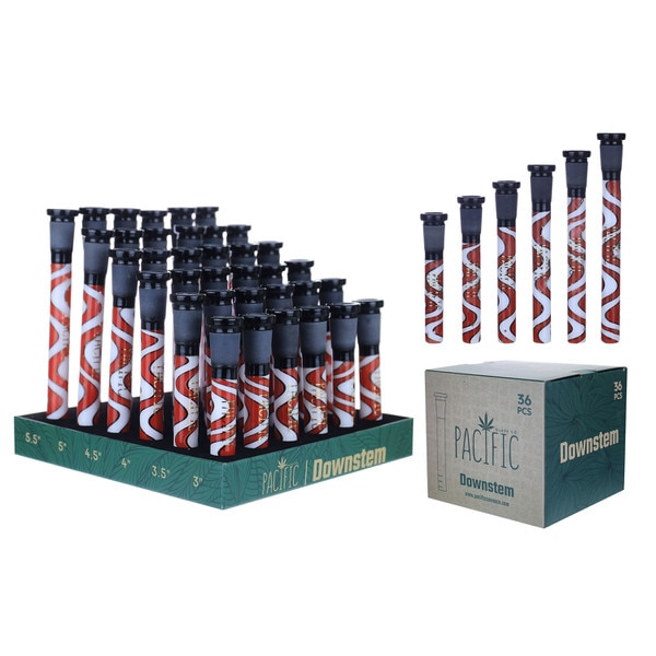 VaporTech Wholesale Pacific | Downstems 6/ea Length Red/White Swirl (36pc/Display) - DS-07 Pacific