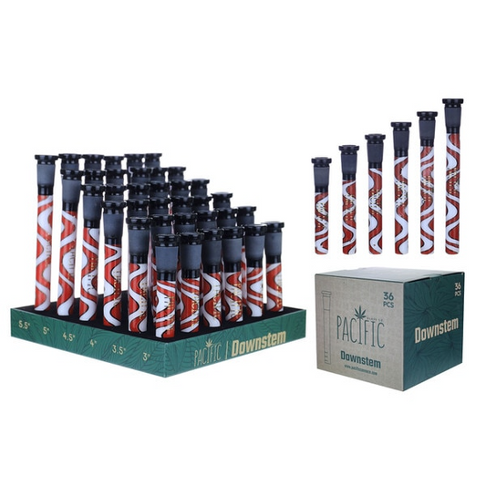 VaporTech Wholesale Pacific | Downstems 6/ea Length Red/White Swirl (36pc/Display) - DS-07 Pacific