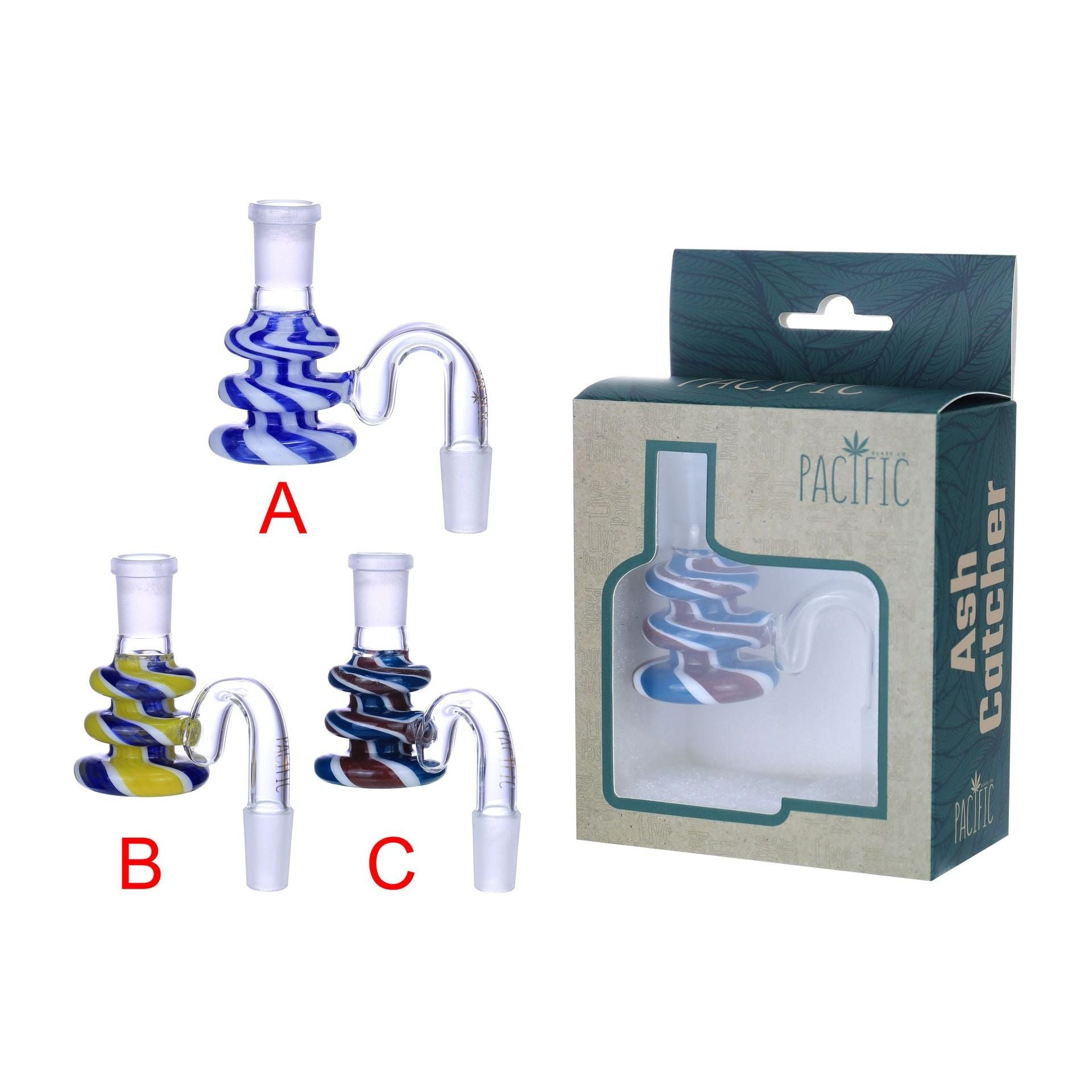 VaporTech Wholesale Pacific | 3 Ribbed Ash Catcher w/ Various Color Swirl 14mm/18mm Joint - WPG-65 Pacific