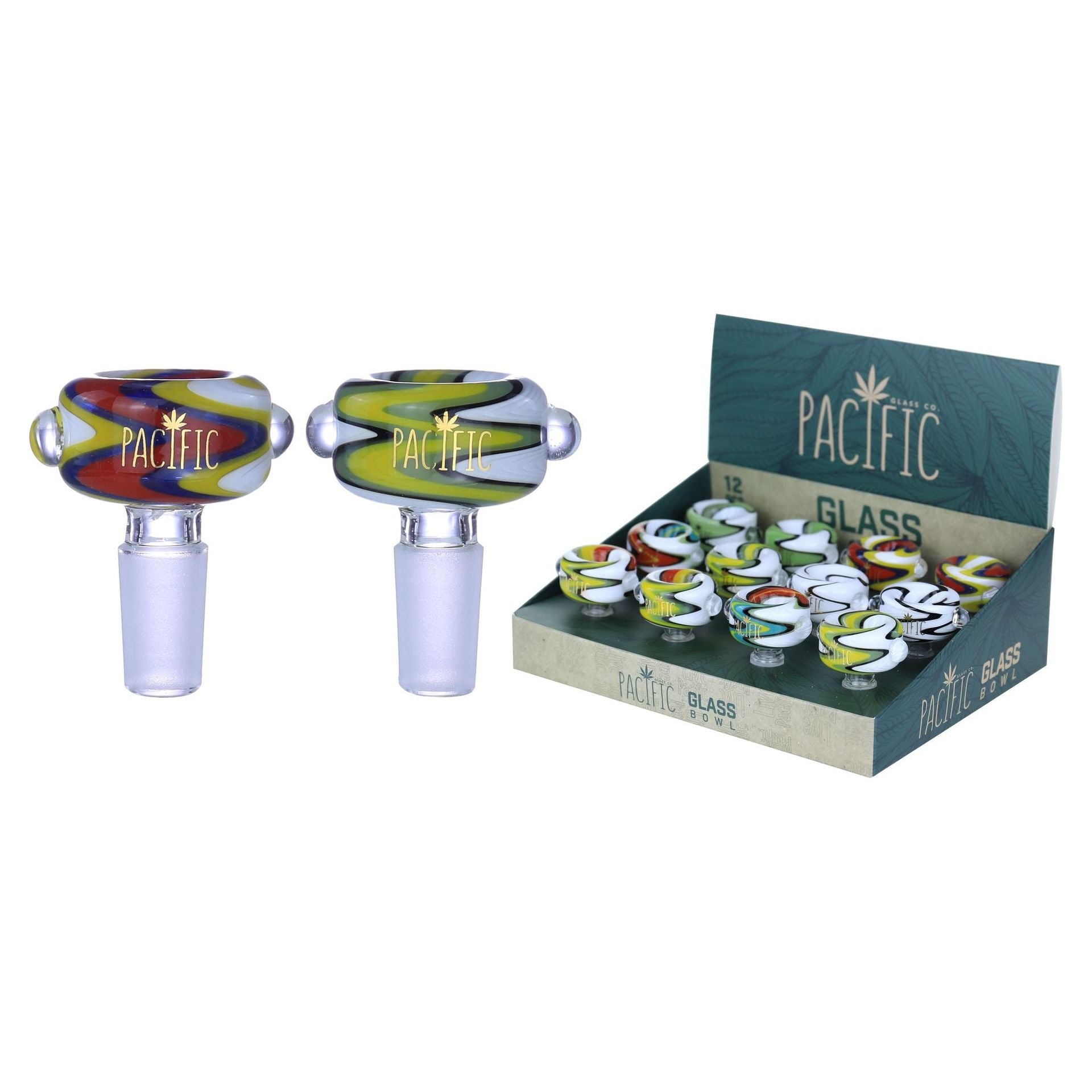 VaporTech Wholesale Pacific [Bowls[ - Pacific gold Logo Assorted color wavys cylinder Bowl [WPH-660](12pcs/display)-14MM Pacific