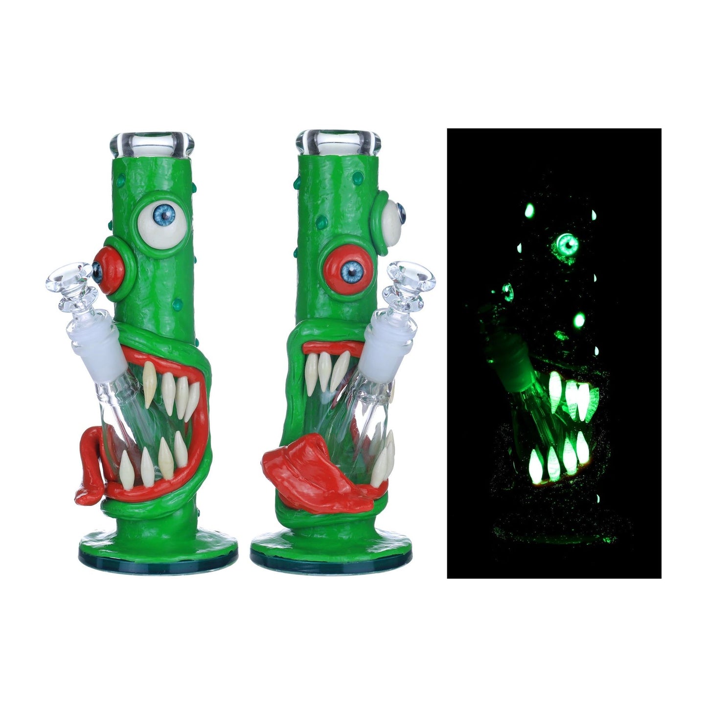 VaporTech Wholesale Clover [Waterpipes] - 9" Glow N The Dark Monster Eyed Designed Waterpipes-BK-5015 Green R Pipes & Pieces