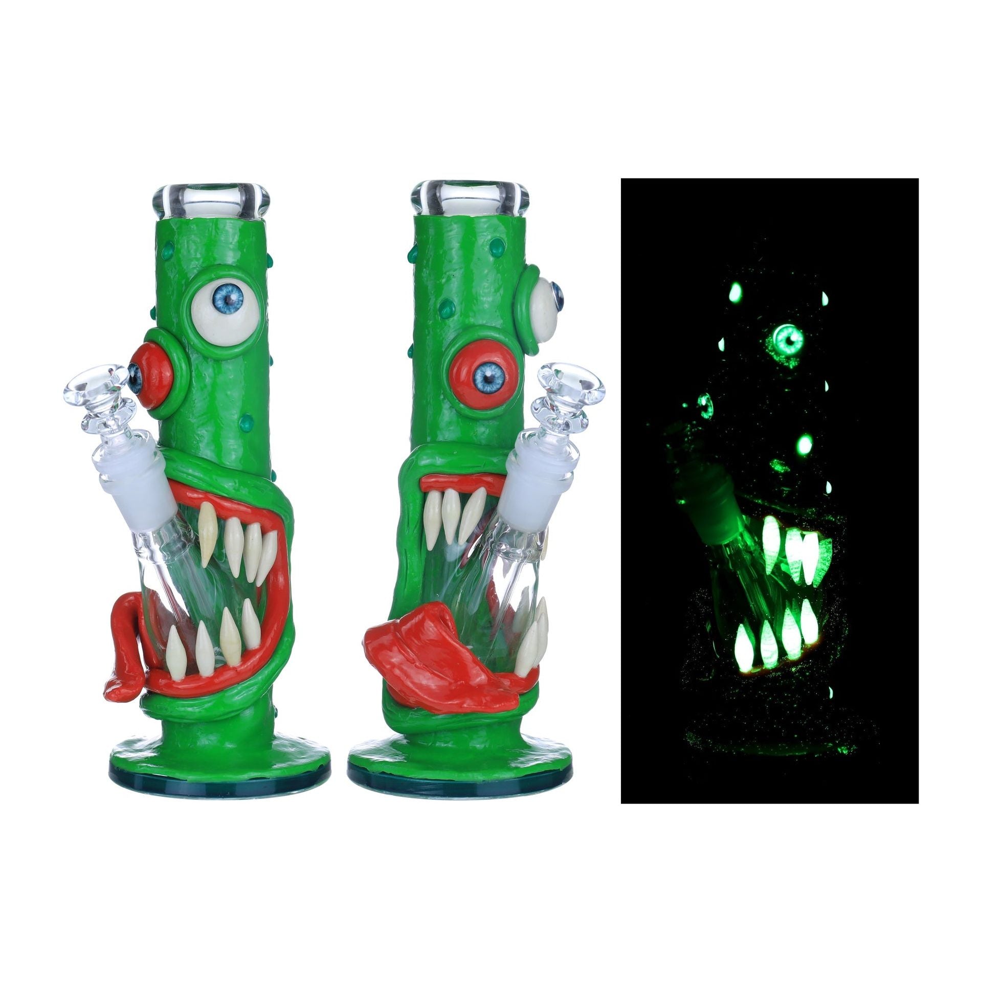 VaporTech Wholesale Clover [Waterpipes] - 9" Glow N The Dark Monster Eyed Designed Waterpipes-BK-5015 Green R Pipes & Pieces