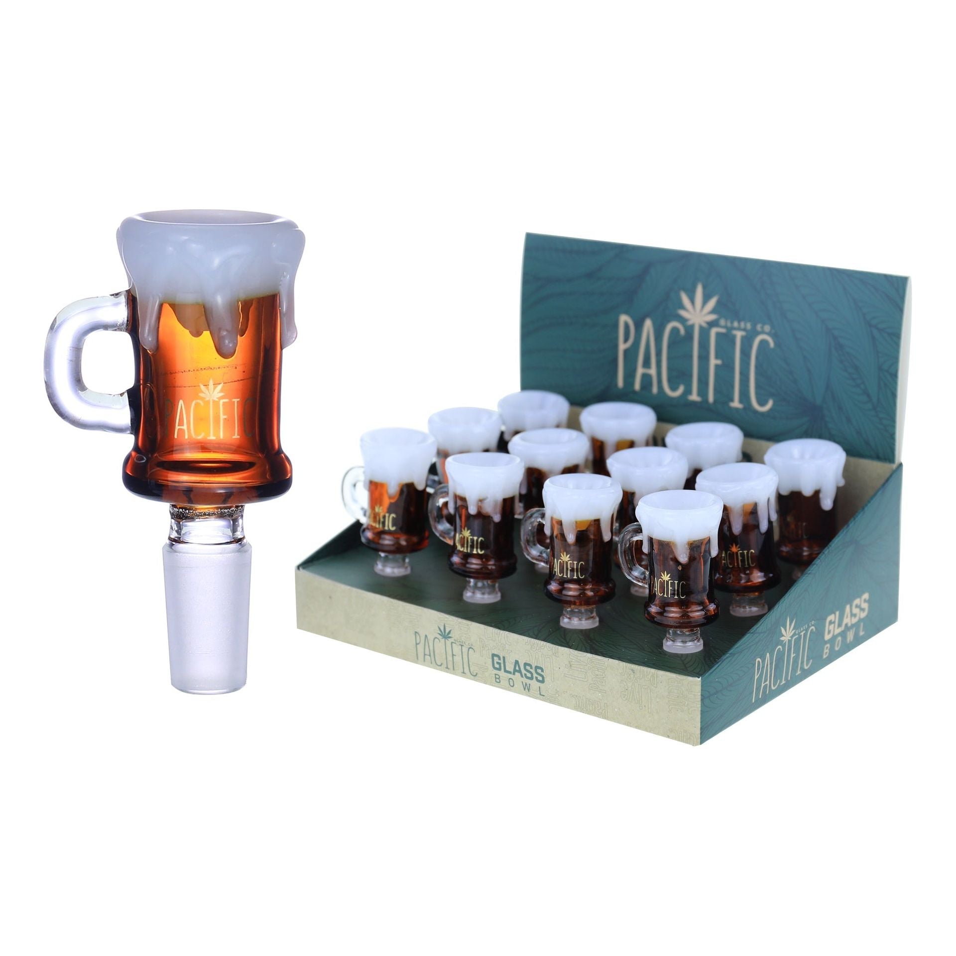 VaporTech Wholesale Pacific | Beer Bowls w/ Gold Printed Logo (12pc/Display) - WPH-655 - 14MM Pacific