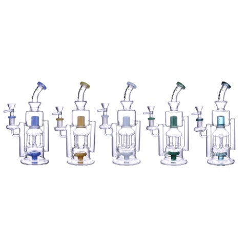 VaporTech Wholesale Clover Waterpipe - 9.5" Bent Neck Recycler with Shower Head Perc [WPD-256] Waterpipes