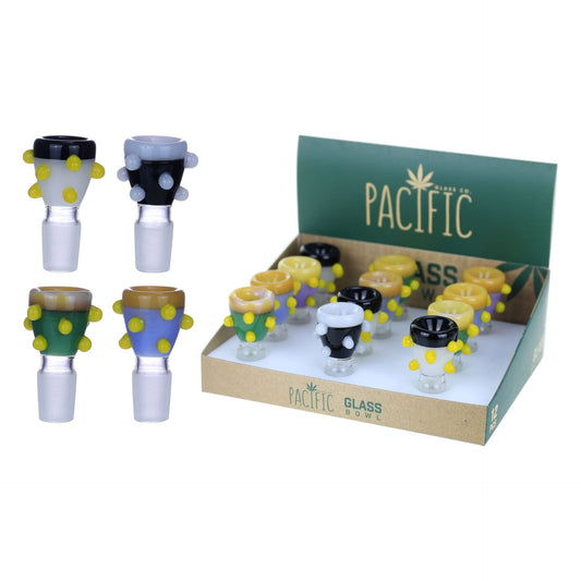 VaporTech Wholesale Pacific Bowl - Variety Color Funnel w/ Colored Rim 3D Polkadot Pattern (12pcs w/Display) Pacific