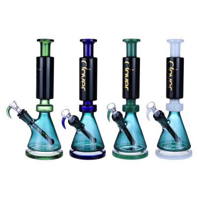 VaporTech Wholesale Clover [Waterpipes] - 10" Transparent Beaker Bottom with Matching Mouthpiece & Flat Base Pipes & Pieces